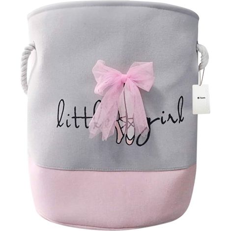Caja de almacenamiento plegable con asas y ribete de encaje, color gris, para libros, juguetes o ropa infantil.