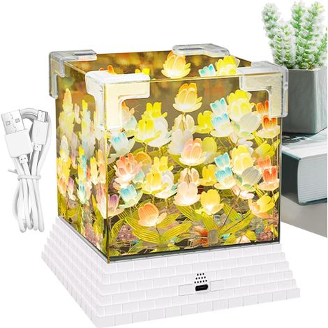 Veilleuse LED créative en forme de cube en verre pour adultes et , idéale pour table de chevet, bureau et ambiance , lumière LED décorative pour décoration de chambre à coucher avec (1/5)