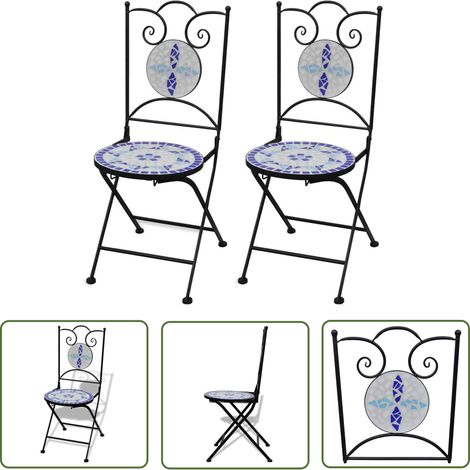 The Living Store Chaises pliables de bistro 2 pcs Céramique Bleu et blanc - Chaise De Jardin - Chaise Pliable - Mobilier De Jardin - Décoration Extérieure - Terrasse (1/5)