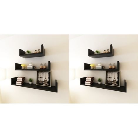 Wall Shelves 6 pcs Black vidaXL (1/5)