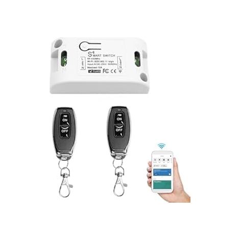 Interrupteur Intelligent WIFI sans fil,Module Relais avec 2 Télécommandes RF 433 MHz, compatible avec 15 (1/5)