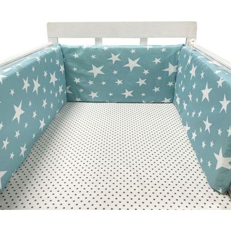 Tour de lit bébé, barrière de lit en coton pour nouveau-né, rabat tressé, berceau bébé - Étoile verte - (1/4)