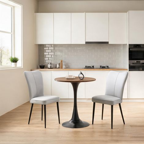 Ensemble table ronde 60 cm et 2 chaises gris clair MDF noyer (1/5)
