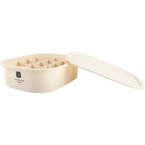 Boîte de rangement pour sous-vêtements grande capacité, bords hauts, robuste et durable, en PP, 15 compartiments, idéale pour la chambre familiale et la penderie. (1/5)