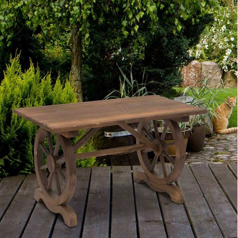 table jardin balcon rustique bois massif naturel 110 cm HAVRYA (1/4)