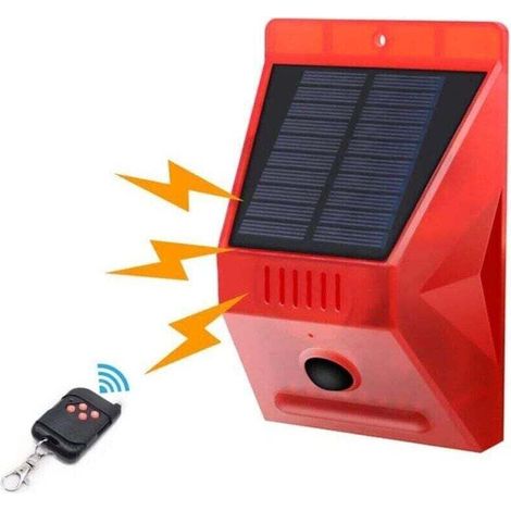 Solarbetriebene Blitzleuchte mit Bewegungsmelder, wasserdichter LED-Solar-Bewegungsmelder (IP65) mit Fernbedienung, wasserdichte 129-dB-Sicherheitssirene für Haus, Bauernhof und Villa (1/5)