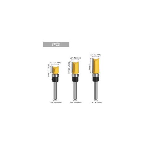 3Pcs 1/4 Tige Fraise à Copier, Fraise de Copiage, Outils de Fraisage de Menuiserie Bricolage de Coupe avec Roulement Supérieur (1/4)