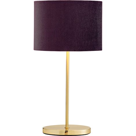 Litecraft Table Lamp Stick Base With Maroon Oval Velvet Shade - Satin Brass (1/5)