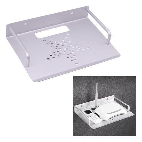 Kompaktes silberfarbenes Aluminium-Wandregal für Projektoren 23 x 16 5 cm perforierte Belüftungsfläche mit Kantenschutz zum Aufbohren für und 16,5 cm (1/4)