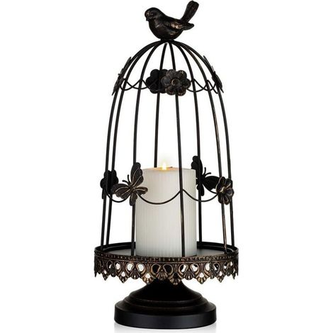 Bougeoir Décoratif en Cage à Oiseaux pour Décor Antique, Adapté pour Les Bougies de Jardinière Fleurs Affichage Guirlande pour la Décoration Vacances Pièce Maîtresse Mariage, Noir 38cm