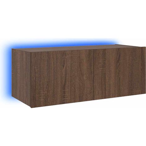 Meuble TV Banc TV Armoire TV mural avec lumières LED chêne marron 80x35x31 cm (1/5)