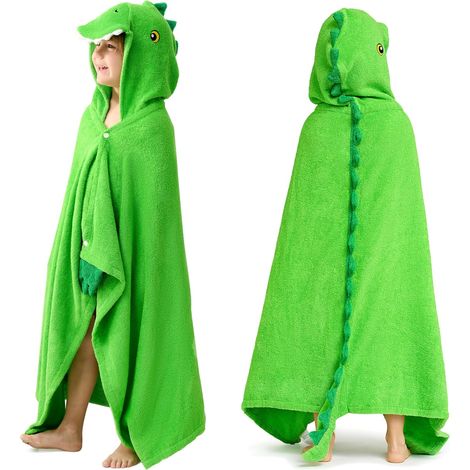 Serviette à Capuche Dinosaure 127 x 77 cm pour Enfant - Serviette de Bain en Coton Doux - pour Enfants de 3 à 10 Ans - Serviette de Piscine avec Capuche - Serviette Poncho absorbante Enfants (1/5)