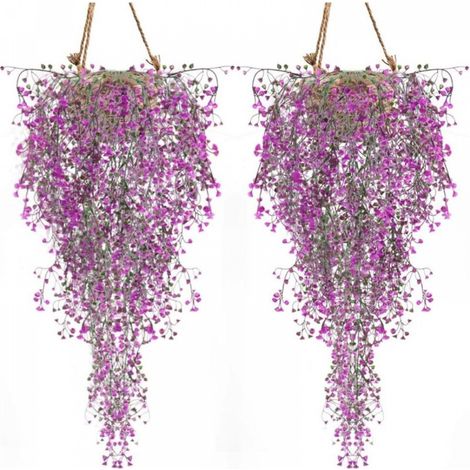 Plantes Artificis Lot de 2 Lierre Vigne Plante Artifici Intérieur Exterieur Fleur artificis pour décoration Murale et Jardin-Magenta (1/5)