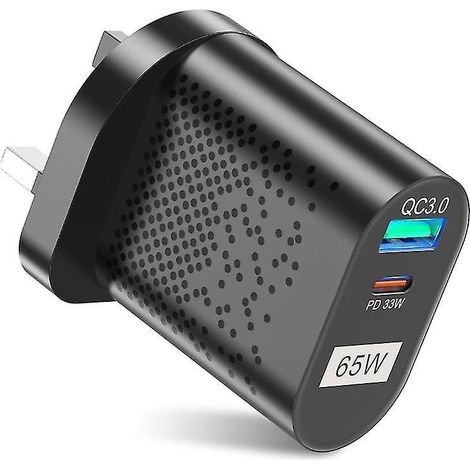 Gan 65W Tragbares Ladegerät Quick Charge 3.0 Typ C PD USB mit QC 3.0 Schnellladung - UK - Schwarz (1/5)