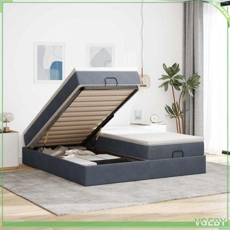 Cadre de lit ottoman - 3311268 - velours gris foncé - 200x200 cm - rangement hydraulique (1/5)