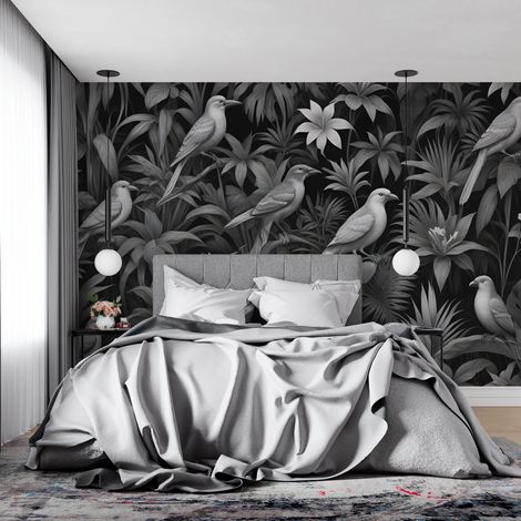 Papier peint noir oiseaux - 150 x 250 cm (1/2)