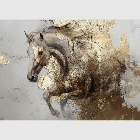 Papier peint intissé - Beige - Cheval doré - 375x270 cm (1/5)