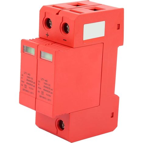 Parafoudre DC 1000V 40kA, Protection Surtension pour Installation Photovoltaïque, Dispositif Anti-Foudre 2P pour Système Solaire (Rouge) (1/5)