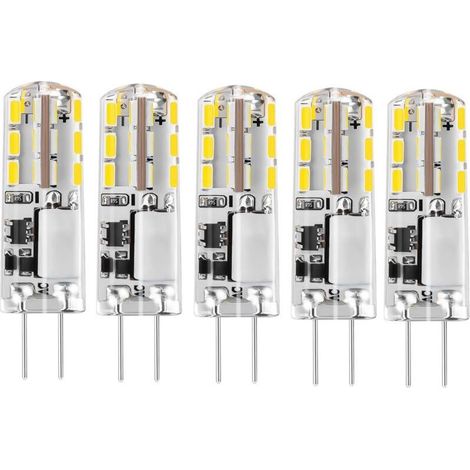 Lote de 5 bombillas LED G4 12 V luz blanca diurna 6000 K 1,24 W CA/CC 12 V sustitución halógena 20 W casquillo G4 bi-pin tipo JC bombilla de ahorro de energía no regulable [Clase energética C] (1/5)
