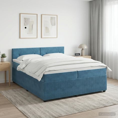 vidaXL Lit boxspring avec matelas Bleu foncé 200 x 200 cm Velours (1/5)