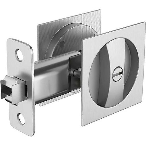 Serrure pour porte coulissante de chambre/salle de bain, quincaillerie contemporaine en nickel satiné pour porte coulissante carrée, pour plus d'intimité. (1/4)