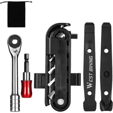 Kit de réparation de vélo WEST BIKING, clé à cliquet pour VTT, kit d'outils pour la réparation de pneus de vélo, outils de réparation pour vélo de route, kit d'outils pour vélo (1/5)