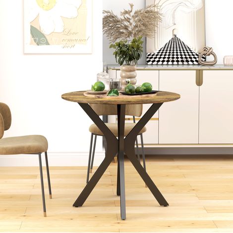 Mesa de comedor redonda (78x78x75 cm), para 2 personas, estilo moderno, madera, marrón (1/5)