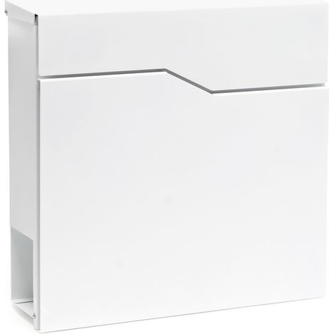 Wiltec Designer Briefkasten V19 weiß 370 x 102 x 370 mm, Wandbriefkasten mit Schloss und Zeitungsrolle, Postkasten aus pulverbeschichtetem Stahl (1/5)