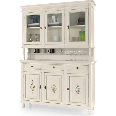 Cristalliera 3 Porte Alzata 3 Ante Vetro Colori mobili tempesta: Bianco con decori