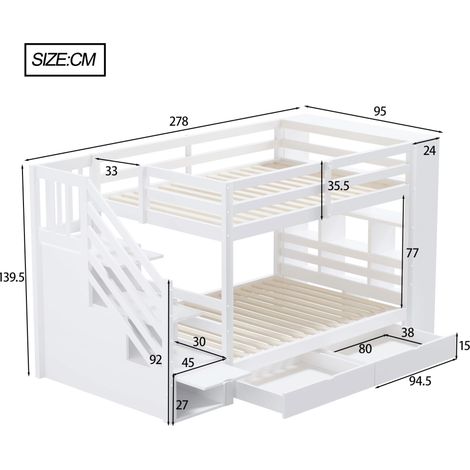 Litera infantil 90x200 cm de pino blanco con almacenaje, sin colchón – MEUBLIV (1/5)