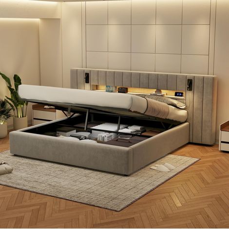 Cama matrimonio con almacenaje y LED 180x200 OKMYHOME (1/5)