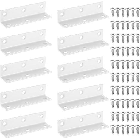 Lot de 10 supports d'angle en bois pour lit de jardin surélevé, supports en L en métal blanc pour jardin, réparation de joints de meubles, étagères, armoires, 80 x 20 x 20 mm (1/5)