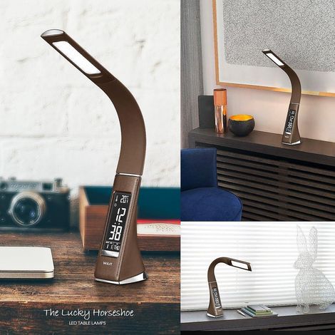 Lampe de bureau LED U2 5W, écran à luminosité réglable, lampe de table avec réveil, calendrier, affichage de l'heure et de la température. (1/4)