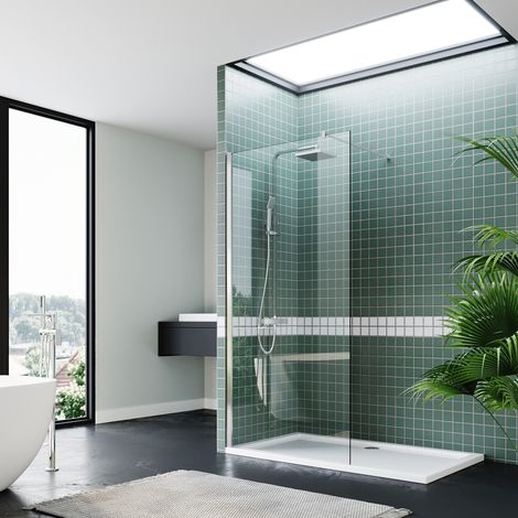 ELEGANT Frameless Wet Room Shower Screen Panel 8mm Easy Clean Glass Walk in Shower Enclosure 760mm Clear Glass (1/5)