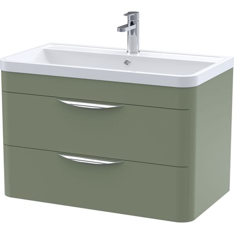 Balterley Aldershawe Contemporary Wall Hung 2 Drawer Bathroom Vanity Unit & Ceramic Basin, Satin Green, 810mm