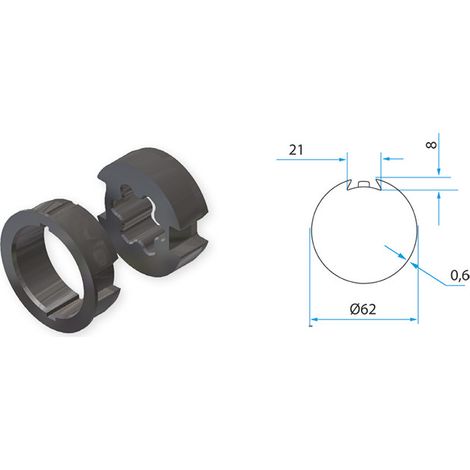 Adaptateur pour moteur de volet roulant TM2 45 pour tube DEPRAT 62 mm/ WELSER 63 mm - FAAC