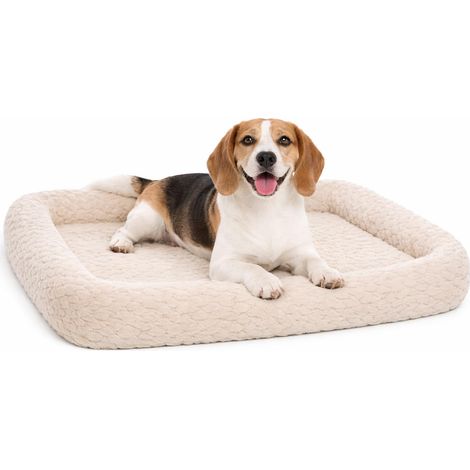 Panier Chien - Coussin Chien et Chat - Beige avec Rebord - 85,5 x 51 x 7 cm - Peluche - Mousse 1,5 cm - Fond antidérapant - adapté Cage métallique (1/4)