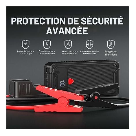 Car Jump Starter Portable Battery Booster for Gas Diesel Engine, Dual USB Charger, LED Flashlight SOS Smart Clamps, Tire Valve Caps (1/4)