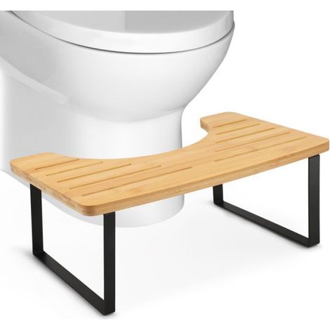Tabouret de Toilette,Design Ergonomique,pour Salle de Bain,pour Adultes,avec Surface en Bois antidérapante et Pieds en métal (1/4)