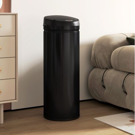 Pattumiera da cucina con sensore 50 L 30,5x30,5x85 cm nera soft-close acciaio inox MEUBLIV (1/5)
