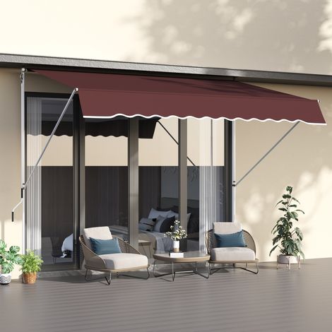 Store banne manuel 3×1,5m, rétractable sans perçage, inclinaison hauteur réglables, aluminium polyester anti-UV, bordeaux
