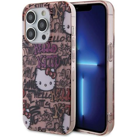 Coque rigide rose Hello Kitty HKHCP14LHDGPTP pour iPhone 14 Pro 6,1 pouces, tags IML Graffiti