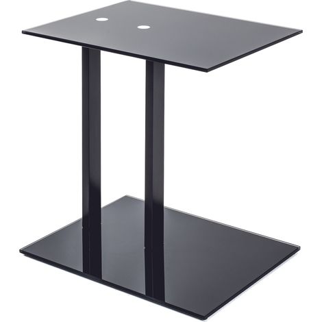 Table d'appoint en acier et verre trempé coloris noir - Longueur 35 x Hauteur 50 x Profondeur 35 cm -PEGANE- (1/5)