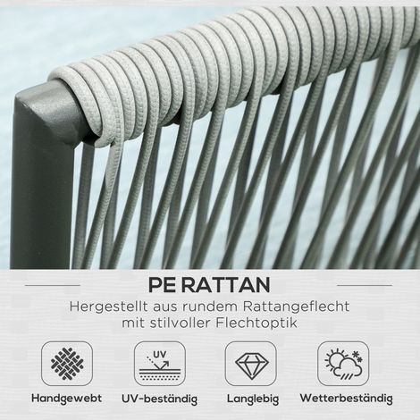 Ensemble de jardin en résine tressée gris 4 places, canapé d'extérieur avec coussins pour terrasse et balcon (1/4)
