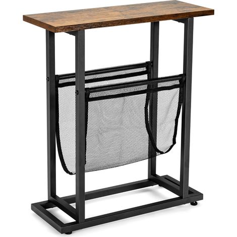 Tavolino da salotto laterale in stile industriale con rete porta, Comodino retrò a 2 livelli con base di acciaio (1/4)