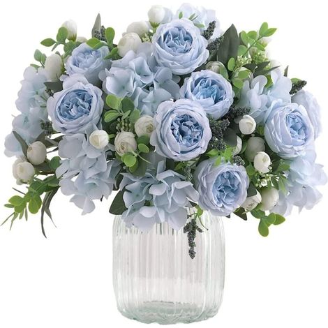4 bouquets de fleurs d'hortensia pivoines blanches artificielles, peuvent être utilisés pour la décoration du salon ou de la maison, (1/5)