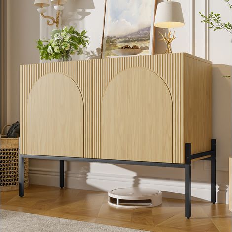 Aparador 2 puertas, 100x40x75 cm, con almacenaje, en tableros de partículas, decoración madera natural (1/5)