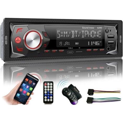 Autoradio Bluetooth 5.0, FM 7 Couleurs Radio Radio Stéréo avec Lecteur MP3, contrôle APP, Port 2 USB/TYPE C/AUX/Carte SD