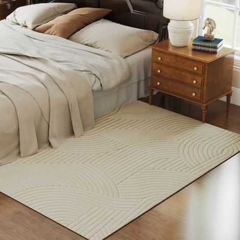 Cloison amovible Tapis salon 200 x 140 cm, tapis à poils épais géométrique, moelleux et antidérapant, crème (1/5)