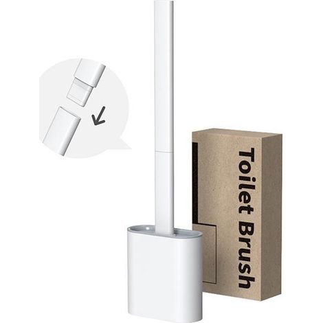 Brosse WC en silicone avec support - Brosse WC flexible - Système de fixation inclus - Blanche (1/3)